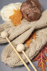 Concept of hobby, warm and cozy hobby, knitting