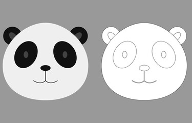 Panda face cartoon character. Cute outline panda animal face coloring book for kids. Vector illustration. Outline icon panda head. Cartoon face logo.