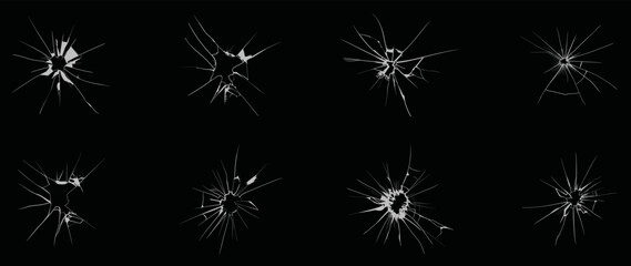 Collection of crack element vector on black background. Set of damage cracks texture, broken glass surface, damage screen. Abstract art illustration design for decorative, print, wall art, screen. 