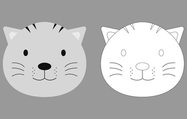 Cat face cartoon character. Cute outline cat animal face coloring book for kids. Vector illustration. Outline icon cat head. Cartoon face logo.