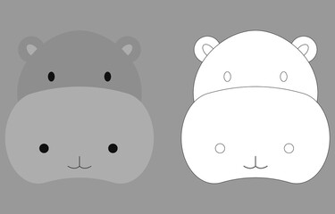 Hippo face cartoon character. Cute outline hippopotamus animal face coloring book for kids. Vector illustration. Outline icon hippo head. Cartoon face logo.