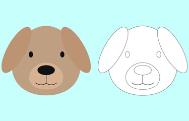 Dog face cartoon character. Cute outline dog animal face coloring book for kids. Vector illustration. Outline icon dog head. Cartoon face logo.