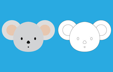 Koala face cartoon character. Cute outline koala animal face coloring book for kids. Vector illustration. Outline icon koala head. Cartoon face logo.
