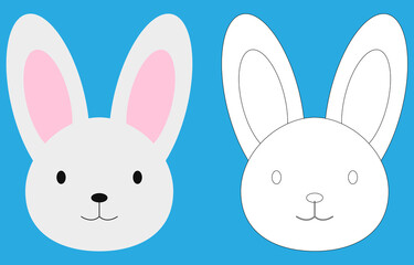 Rabbit face cartoon character. Cute outline rabbit animal face coloring book for kids. Vector illustration. Outline icon rabbit head. Cartoon face logo.