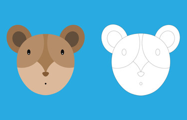 Xerus face cartoon character. Cute outline xerus animal face coloring book for kids. Vector illustration. Outline icon xerus head. Cartoon face logo.