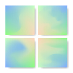 Obraz premium Set social media square post template of holographic papers in pale yellow, green and blue gradient Modern design of blank template for flyer, poster, brochure, business. Blurred gradient collection