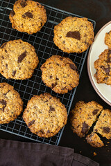 Sweet chocolate chip cookies with pieces of chocolate