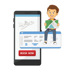 Online travel booking concept with tourist