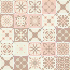 Beige pastel square ceramic tiles, gentle idyllic mediterranean style for interior design