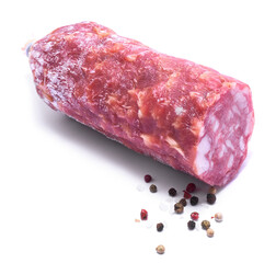 Sliced Smoked dry Salami sausage isolated on white background