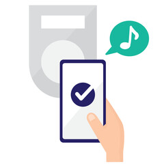 スマホをカードリーダーにかざしているイラスト　支払いやチャージ完了