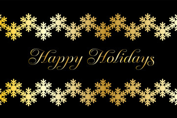 Black golden perfect christmas greeting card, text Happy Holidays, snowflake vector illustration for invitation and congratulation