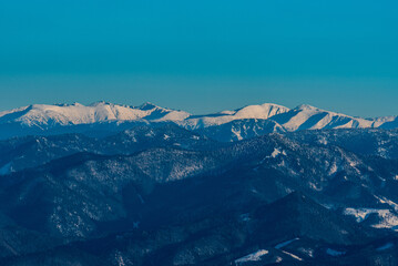 Highest part of Low Tatras from Mincol hill in winter Mala Fatra mountains in Slovakia © honza28683