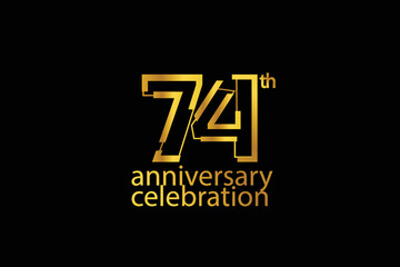 74 year anniversary celebration abstract style logotype. anniversary with gold color isolated on black background, vector design for celebration vector