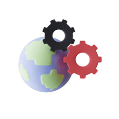 Globe And Gear 3d Illustration