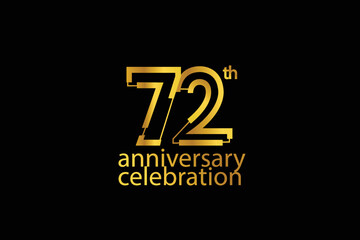 72 year anniversary celebration abstract style logotype. anniversary with gold color isolated on black background, vector design for celebration vector
