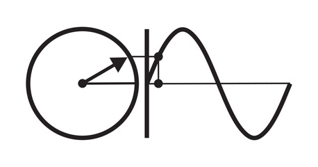 Symbol of phasor diagram of a sinusoidal waveform, vector illustration flat icon of physics