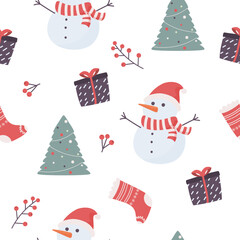 Christmas seamless pattern with snowman