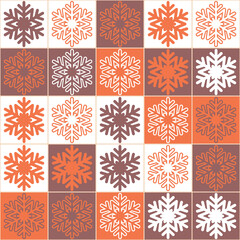 Christmas seamless pattern, brown orange white festive new year design. Christmas gift wrapping paper, vector square illustration