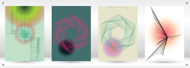 Minimal Minimal Geometric Vector Poster Design with Lines and Gradient Colorful Circles. Collection of Abstract Backgrounds for Covers, Flyers, Templates, Booklets, Cards, Brochures, Branding, etc.