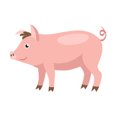 Cute pink pig, farm animal flat vector illustration. Domestic animal isolated on white background