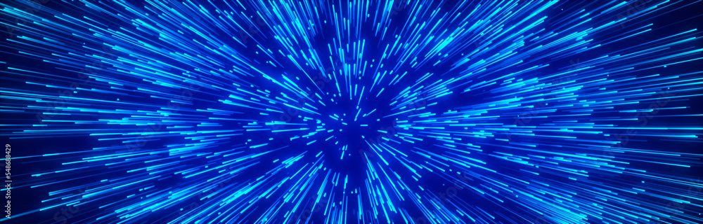 Poster light rays in cosmos space. explosion effect. futuristic data flow. sci-fi motion wallpaper. 3d rend