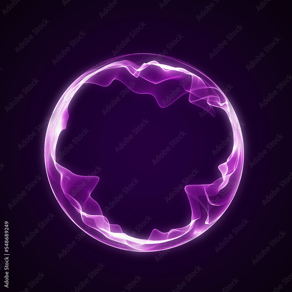 Poster spherical equalizer for music. round sound wave of particles. musical abstract creative element. 3d 