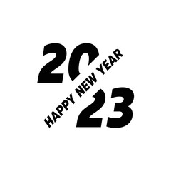 2023 logo icon sign text design. Happy New Year. Vector perfect modern minimalistic text with black numbers. Isolated on white background. Concept design.