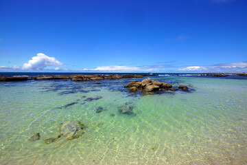 View from the coast with blue-green water and rocks at Flinders Bay in Southwest Western Australia