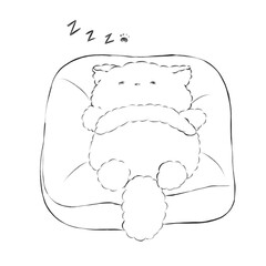 イラスト素材: 大の字で寝ている猫(線画)