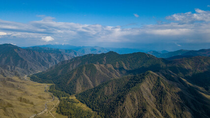 Altai mountain landscape from a bird's-eye view.
