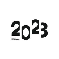 Happy New Year 2023 logo text design. Vector modern geometric minimalistic text with black numbers. Isolated on white background. Concept design. The Year Of The Water Rabbit