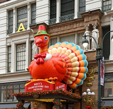 Cheerful Tom Turkey (close-up) before Macy's Thanksgiving Day Parade in New York City