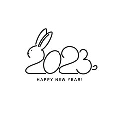 Chinese new year 2023 year of the rabbit, Chinese zodiac symbol. 2023 rabbit logo. Hare congratulates. Happy New Year from cute bunny.