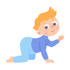 Baby trying to get up. Cartoon child growth from little baby to boy. Drawing of human physical development, vector illustration isolated on white