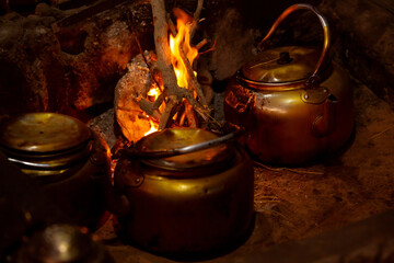 Kettle with Bedouin tea on campfire, Jordan