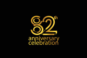 82 year anniversary celebration abstract style logotype. anniversary with gold color isolated on black background, vector design for celebration vector