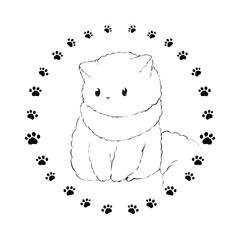 ハンコ風イラスト素材:下を向いている猫(線画)