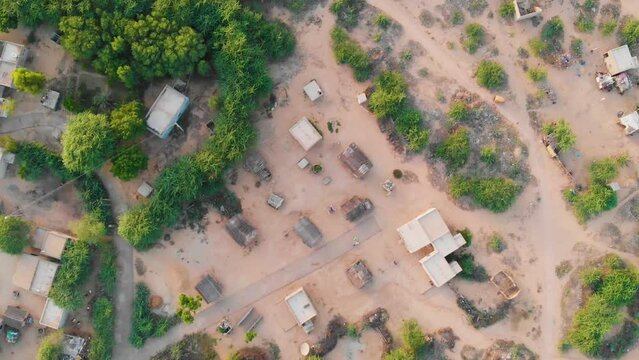 Aerial rotating shot of village  in Sindh. Rural Village In Sindh. Dolly Back. Aerial Dolly Back

