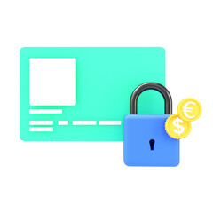 3d credit card with padlock money coin icon illustration render safe online banking 