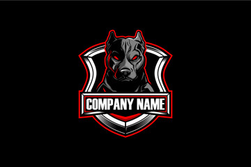 Pitbull dog head cartoon character vector badge shield logo template