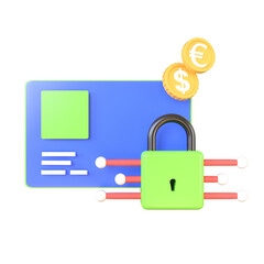 3d credit card with padlock money coin icon illustration render safe online banking 