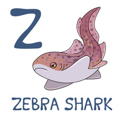 Cute Sea Animal Alphabet Series. Z is for Zebrashark. Vector cartoon character design illustration.