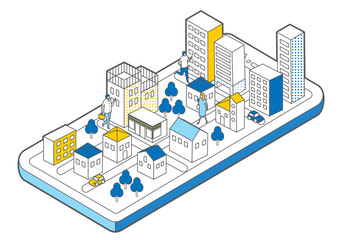 Obraz premium アイソメトリック_シンプル_オンライン仮想の街イラスト