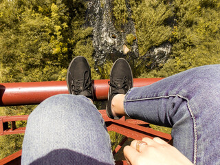 The girl's legs are above nature. Top view