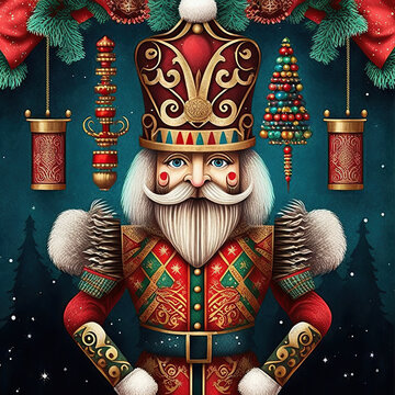 christmas themed traditional nutcracker illustration