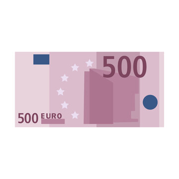 Simple icon of 500 euro banknote for wallet isolated on white background. Cartoon money of bank in Europe flat vector illustration. Cash