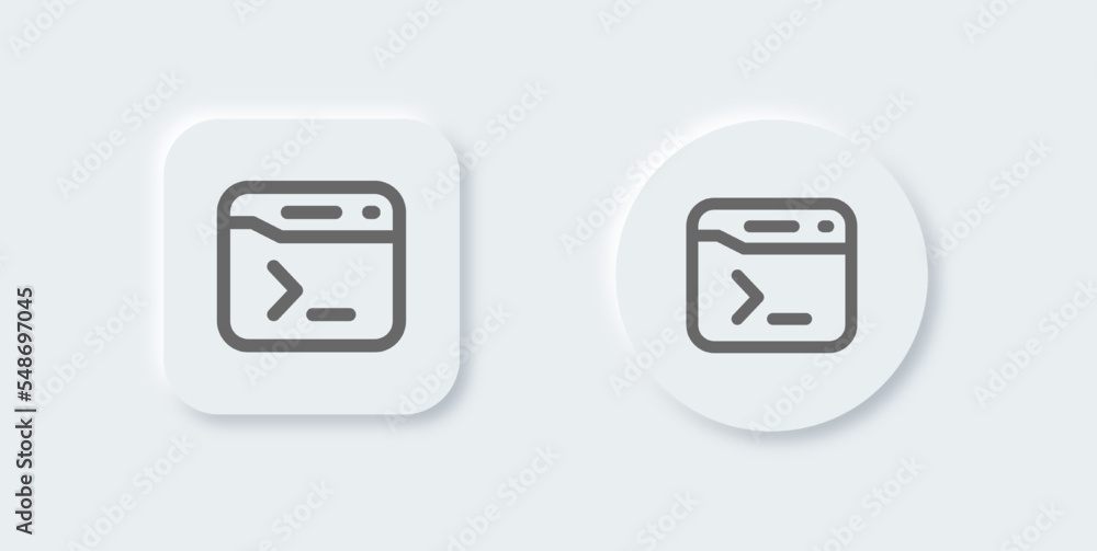 Poster terminal line icon in neomorphic design style. code signs vector illustration.