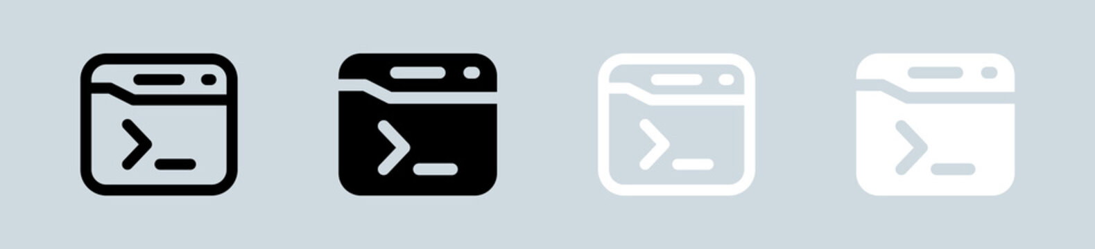 Terminal icon set in black and white. Code signs vector illustration.