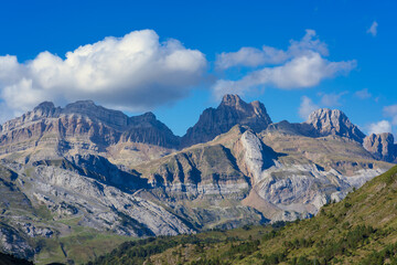 Scenic view of the Spanish Pyrenees in Huesca province, Aragón without snow in summer 